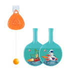 Set 2 Palete de Tenis de Masa, pentru Copii, Design Animat, Tematica Astronauti, Accesoriu de Agatat Inclus si 4 Mingi, Albastru