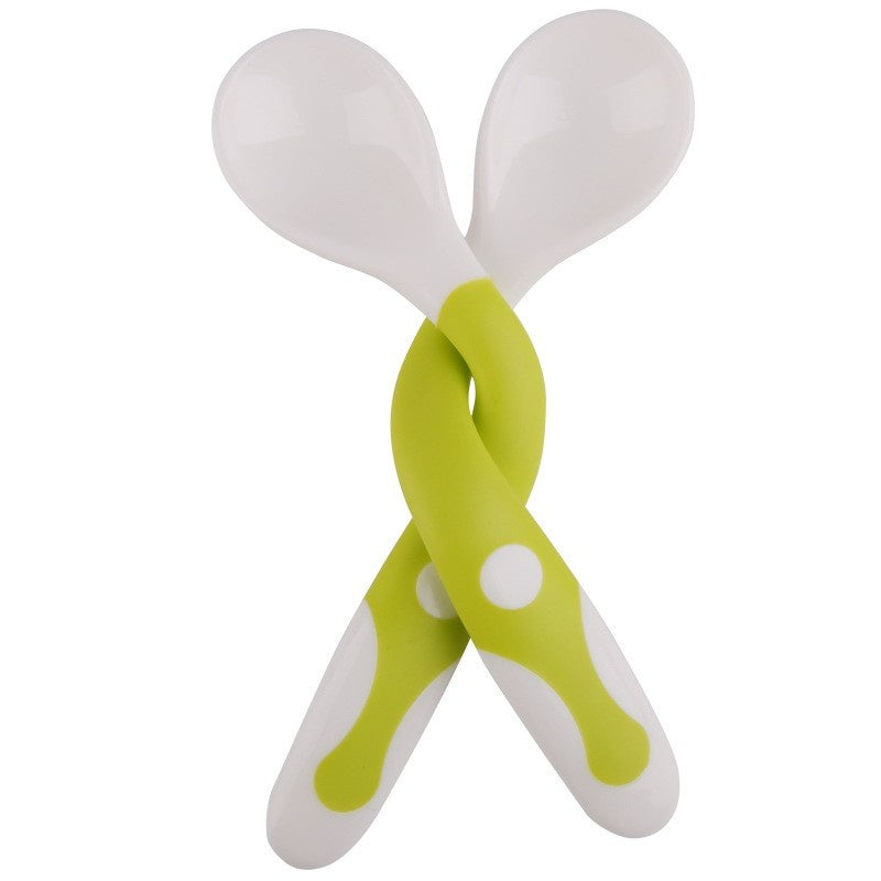 Set 2 Tacamuri pentru Bebelusi, fara BPA, Maner din silicon,14.5 x 3.3 cm, Flexibile, +6 luni, Alb/Verde