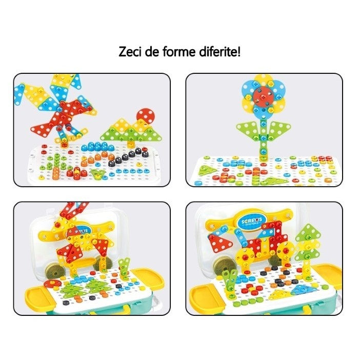 Set 258 piese, 6 in 1, Valiza cu bormasina, Multicolor