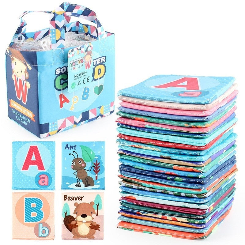 Set 26 Carduri din Panza cu Doua Fete, Model Litere, Educational, Interactiv, Saculet Inclus, Multicolor