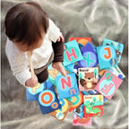 Set 26 Carduri din Panza cu Doua Fete, Model Litere, Educational, Interactiv, Saculet Inclus, Multicolor