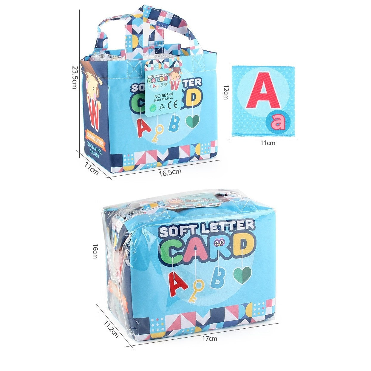 Set 26 Carduri din Panza cu Doua Fete, Model Litere, Educational, Interactiv, Saculet Inclus, Multicolor