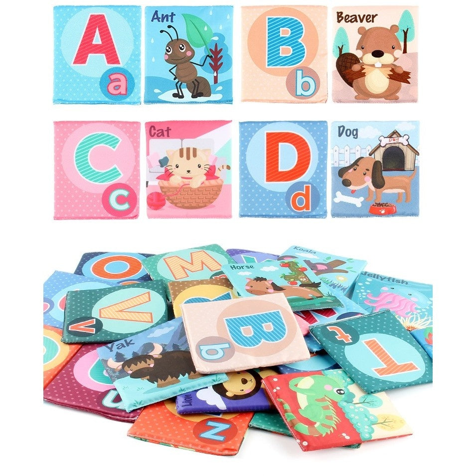 Set 26 Carduri din Panza cu Doua Fete, Model Litere, Educational, Interactiv, Saculet Inclus, Multicolor