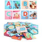 Set 26 Carduri din Panza cu Doua Fete, Model Litere, Educational, Interactiv, Saculet Inclus, Multicolor