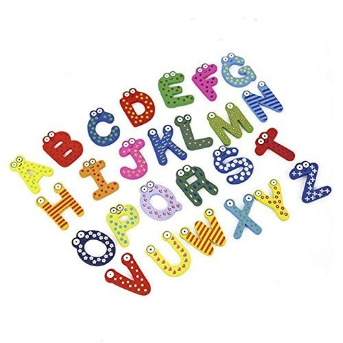 Set 26 Magneti de Frigider pentru Copii, Model Alfabet A-Z, Figurine Amuzante, din Lemn, Multicolor