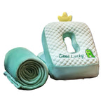 Set 2in1 Patura Microfibra si Perna din Spuma, pentru Birou, Calatorii, Pauze, Model Dinozaur, Microfibra, 1x1.7 m, 30x35x30 cm, Verde