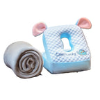 Set 2in1 Patura Microfibra si Perna din Spuma, pentru Birou, Calatorii, Pauze, Model Elefant, Microfibra, 1x1.7 m, 30x35x30 cm, Albastru