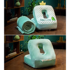 Set 2in1 Patura Microfibra si Perna din Spuma, pentru Birou, Calatorii, Pauze, Model Dinozaur, Microfibra, 1x1.7 m, 30x35x30 cm, Verde