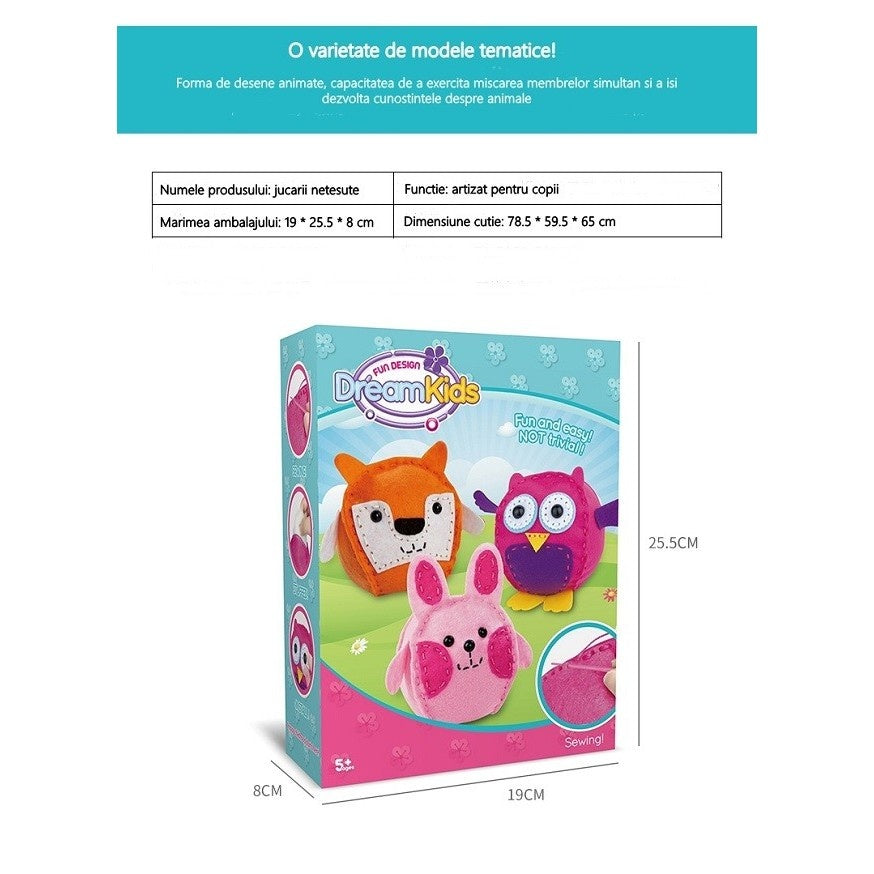 Set 3 Piese Creatie Perna pentru Copii Model Bufnita/Vulpe/Iepure, Dream Kids