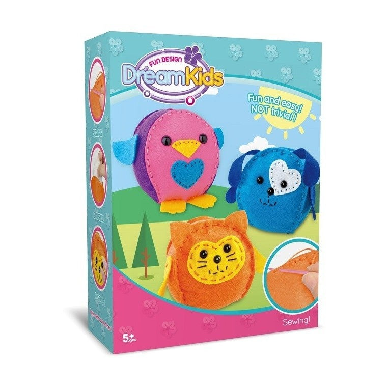 Set 3 Piese Creatie Perna pentru Copii Model Pasare/Catel/Pisica, Dream Kids
