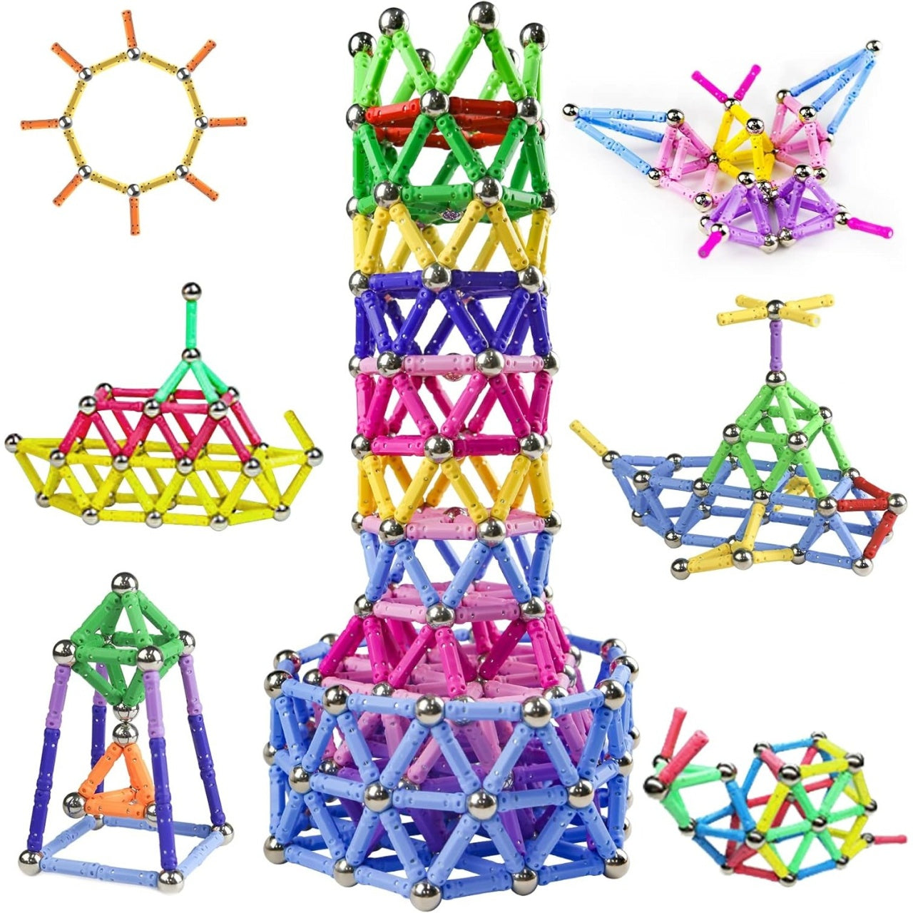 Set 308 Piese Betisoare Magnetice, din Plastic/Magnet, +3 Ani, Multicolor