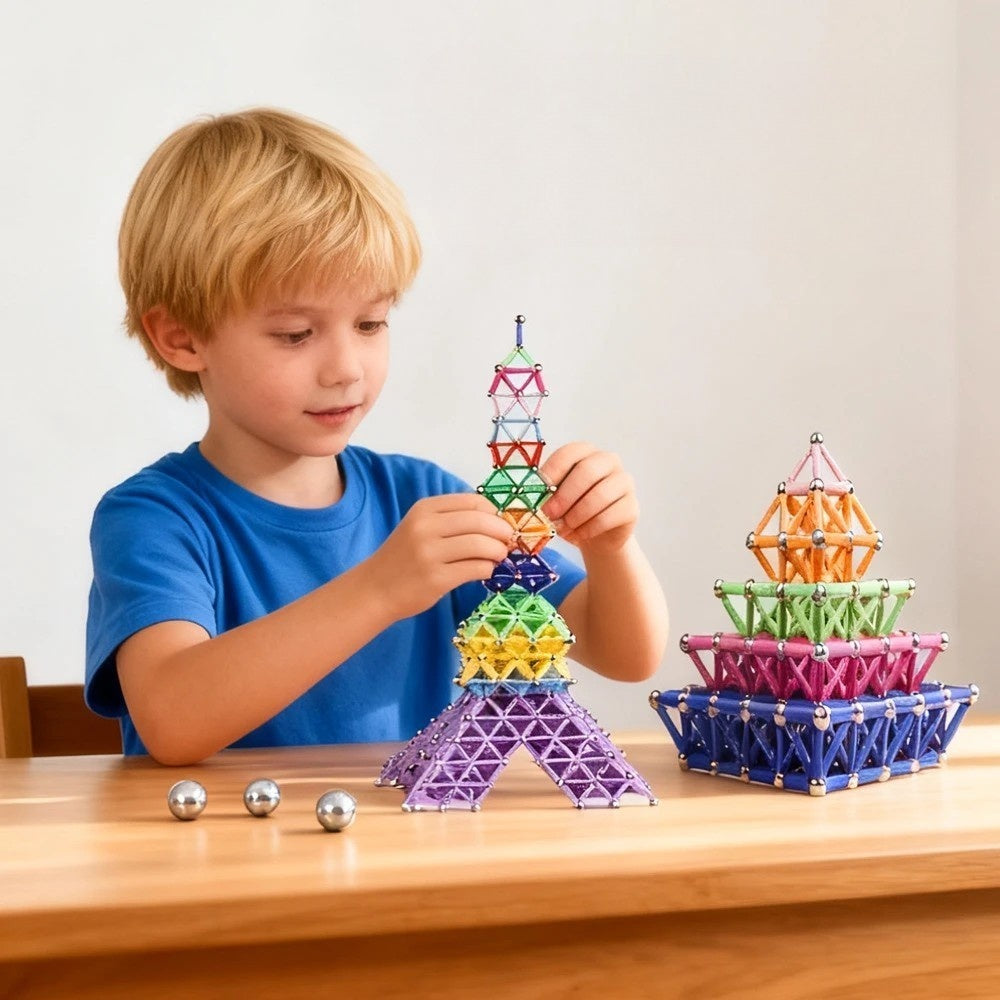 Set 308 Piese Betisoare Magnetice, din Plastic/Magnet, +3 Ani, Multicolor