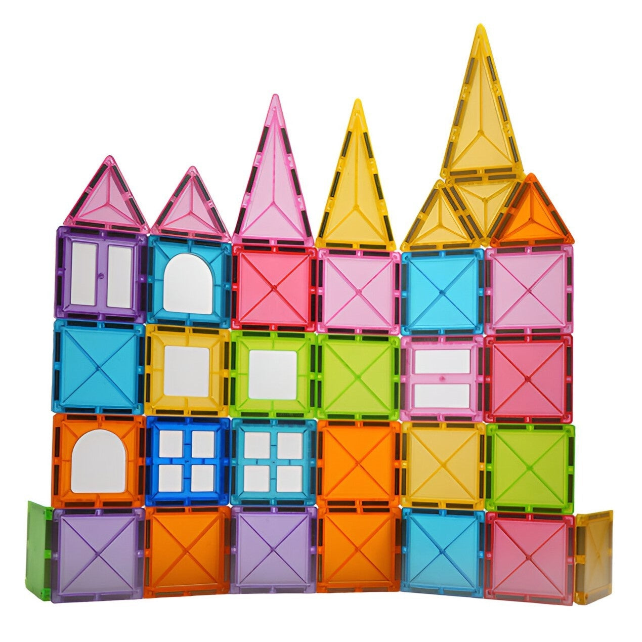Set 32 Piese Magnetice de Constructie, Piese 5.5 cm, Magnetic Tiles, Forme Geometrice, 3 Ani, Multicolor