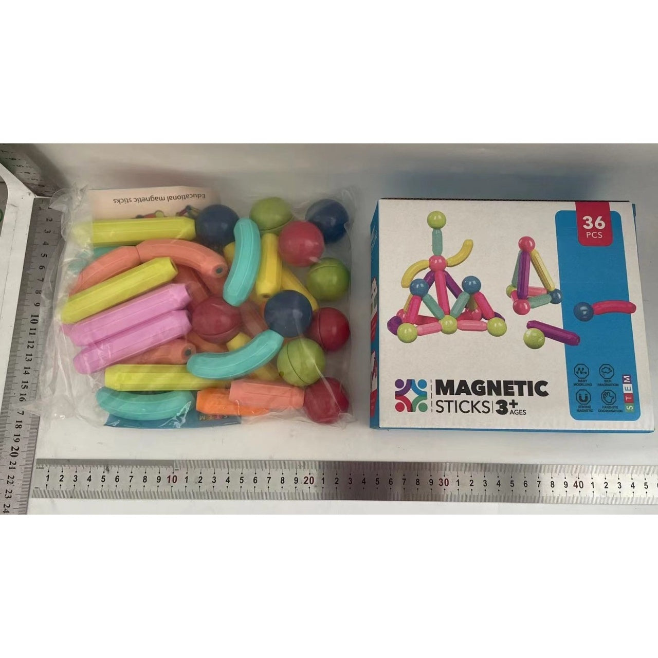 Set 36 de Piese Magnetice de Constructie, Puzzle, Forme, 3 Ani, ABS, Magnet, 18x6x16 cm, Multicolor