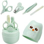 Set 4 Piese Ingrijire Unghii Bebelusi, Cutie de Depozitare, Tip Bufnita, de la 0 Luni, Verde