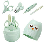 Set 4 Piese Ingrijire Unghii Bebelusi, Cutie de Depozitare, Tip Bufnita, de la 0 Luni, Verde