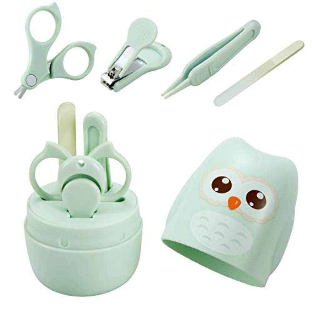 Set 4 Piese Ingrijire Unghii Bebelusi, Cutie de Depozitare, Tip Bufnita, de la 0 Luni, Verde