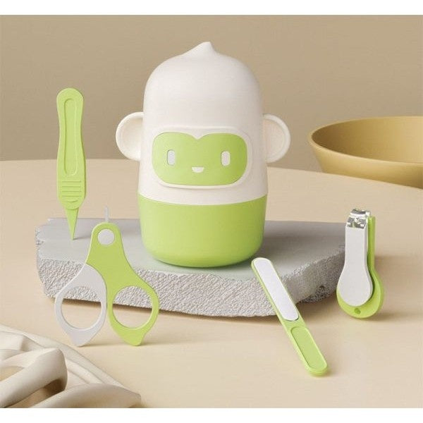 Set 4 Piese Ingrijire Unghii Bebelusi, Cutie de Depozitare, Tip Maimuta, de la 0 Luni, Verde