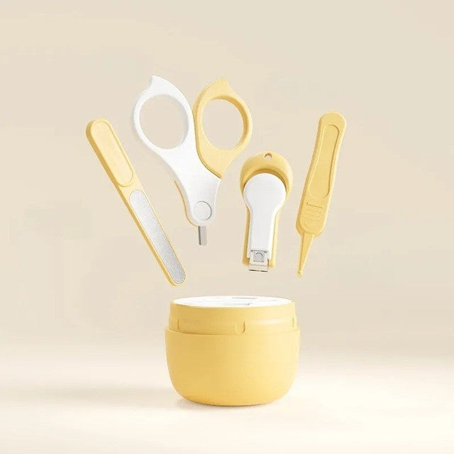 Set 4 Piese Ingrijire Unghii Bebelusi, Cutie de Depozitare, Tip Maimuta, de la 0 Luni, Galben