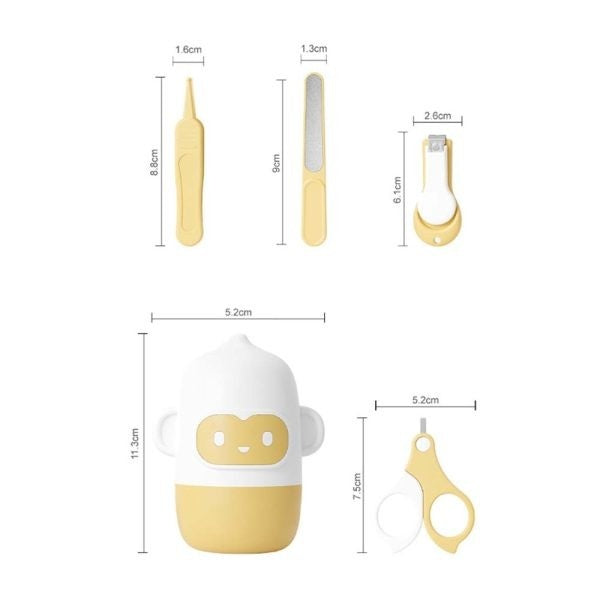 Set 4 Piese Ingrijire Unghii Bebelusi, Cutie de Depozitare, Tip Maimuta, de la 0 Luni, Galben
