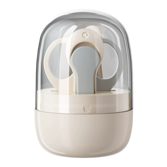 Set 4in1 de Ingrijire Unghii pentru Bebelusi, Cutie de Depozitare Tip Borcan, 0-6 Ani, 10 x 7 x 6 cm, Alb/Gri