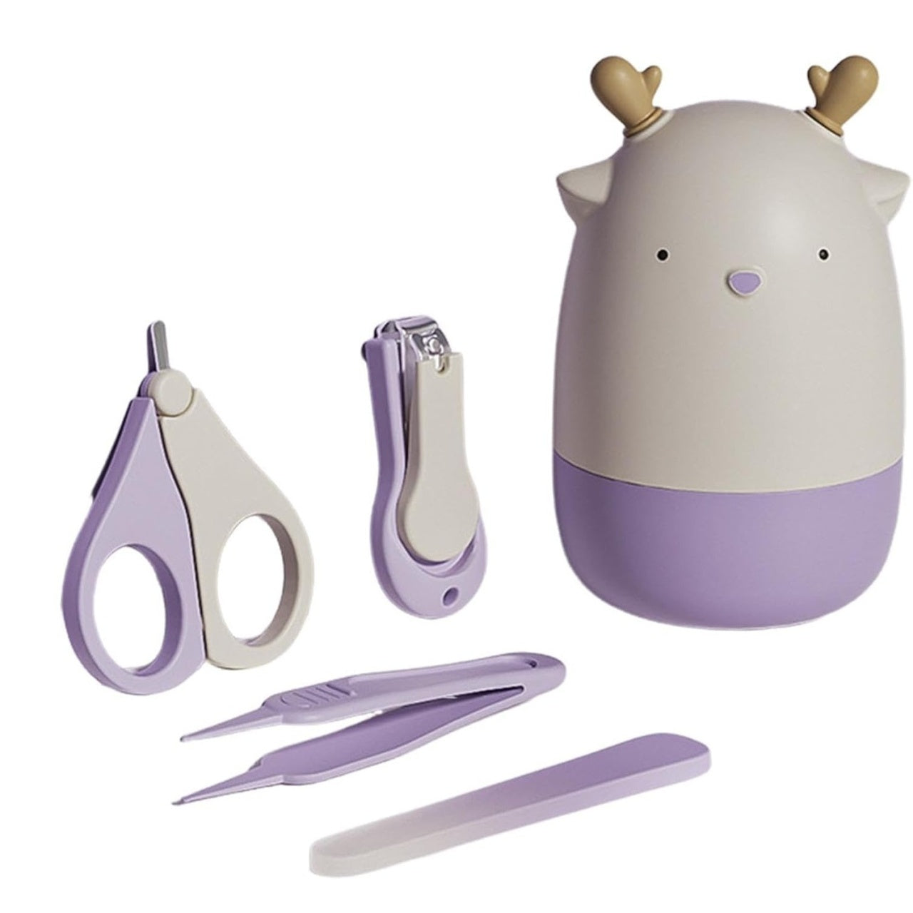 Set 4in1 de Ingrijire Unghii pentru Bebelusi, Cutie de Depozitare Tip Cerb, 0-6 Ani, 11 x 6 x 11 cm, Mov