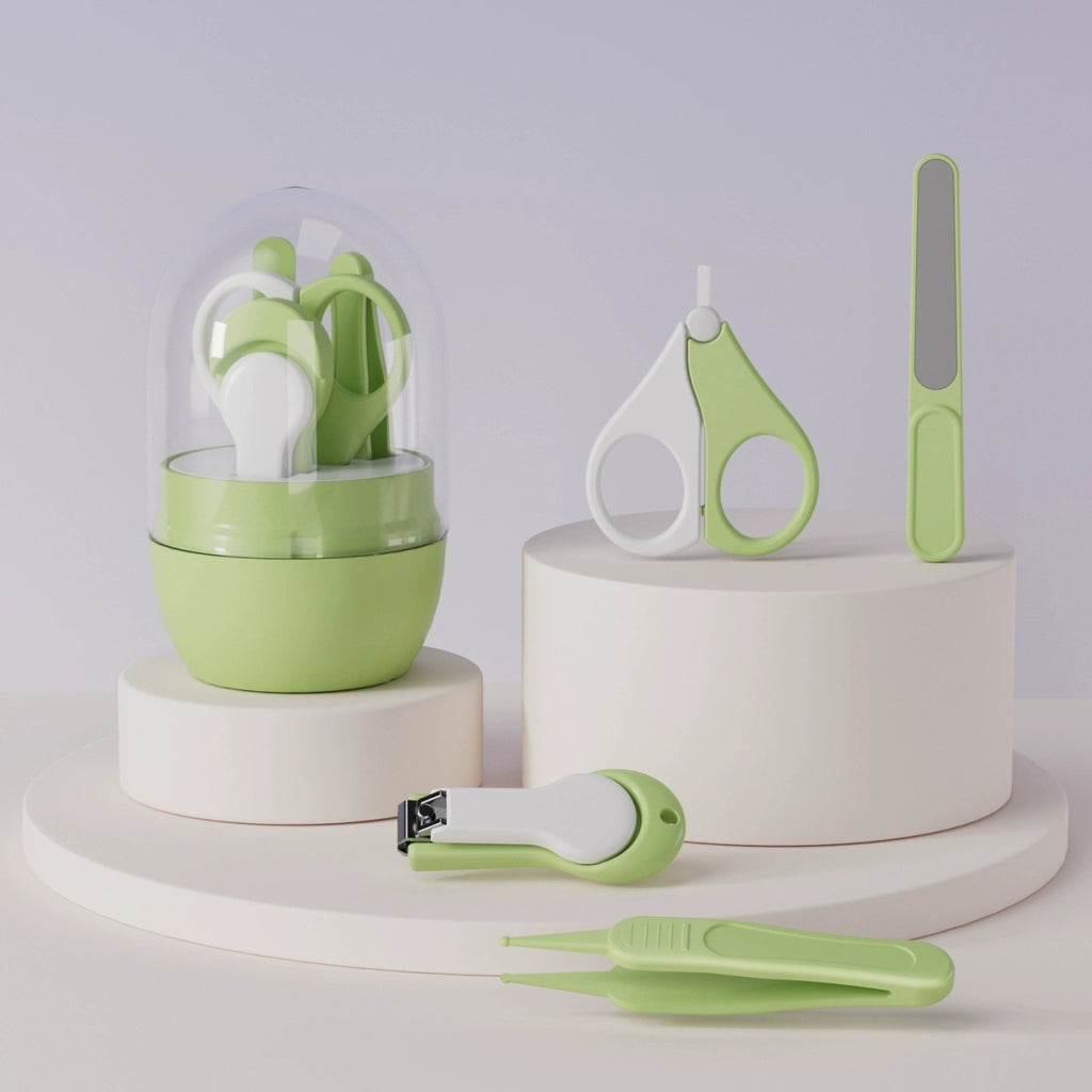 Set 4in1 de Ingrijire Unghii pentru Bebelusi, Cutie de Depozitare Tip Borcan, 0-6 Ani, 10 x 7 x 6 cm, Verde