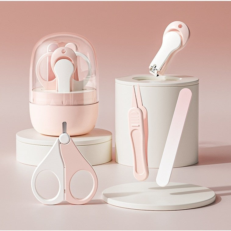 Set 4in1 de Ingrijire Unghii pentru Bebelusi, Cutie de Depozitare Tip Borcan, 0-6 Ani, 10 x 7 x 6 cm, Roz