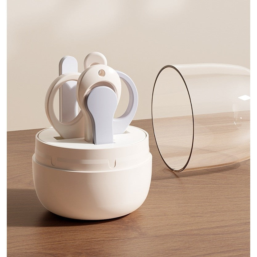 Set 4in1 de Ingrijire Unghii pentru Bebelusi, Cutie de Depozitare Tip Borcan, 0-6 Ani, 10 x 7 x 6 cm, Alb/Gri