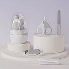 Set 4in1 de Ingrijire Unghii pentru Bebelusi, Cutie de Depozitare Tip Borcan, 0-6 Ani, 10 x 7 x 6 cm, Alb/Gri