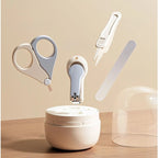 Set 4in1 de Ingrijire Unghii pentru Bebelusi, Cutie de Depozitare Tip Borcan, 0-6 Ani, 10 x 7 x 6 cm, Alb/Gri