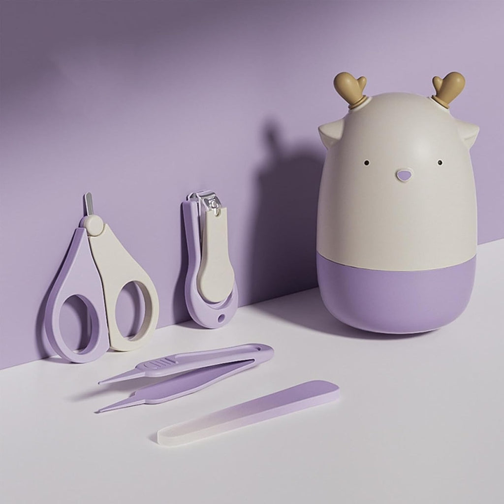 Set 4in1 de Ingrijire Unghii pentru Bebelusi, Cutie de Depozitare Tip Cerb, 0-6 Ani, 11 x 6 x 11 cm, Mov