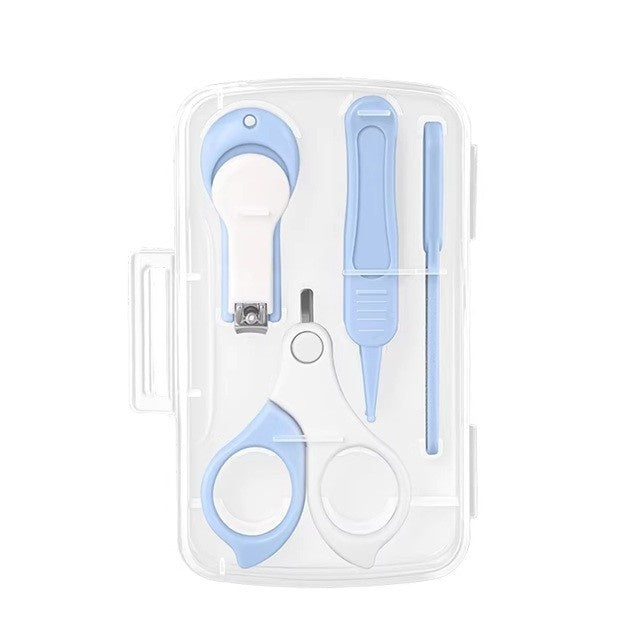 Set 4in1 de Ingrijire Unghii pentru Bebelusi, Cutie de Depozitare Transparenta, 0-6 Ani, 13.6x8x2 cm, Albastru Deschis