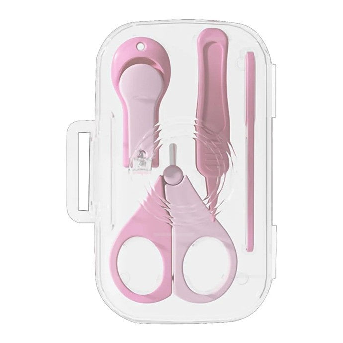Set 4in1 de Ingrijire Unghii pentru Bebelusi, Cutie de Depozitare Texturata, 0-6 Ani, 13.6x8x2 cm, Roz