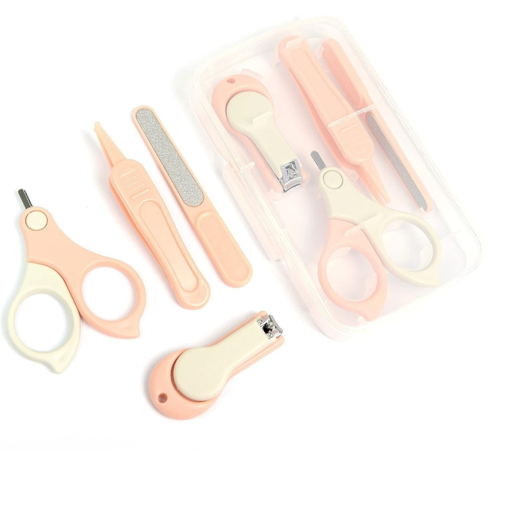 Set 4in1 de Ingrijire Unghii pentru Bebelusi, Cutie de Depozitare Transparenta, 0-6 Ani, 13.6x8x2 cm, Roz