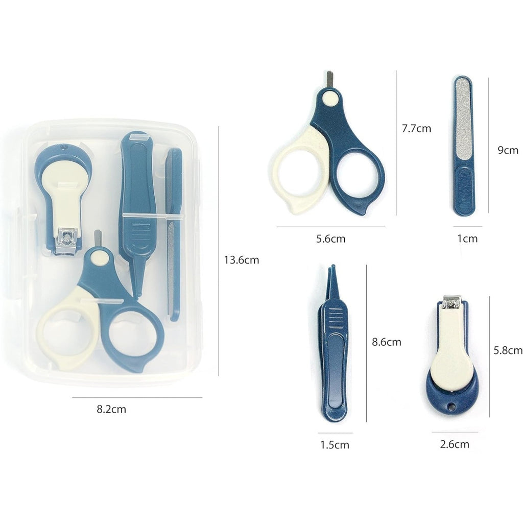 Set 4in1 de Ingrijire Unghii pentru Bebelusi, Cutie de Depozitare Transparenta, 0-6 Ani, 13.6x8x2 cm, Albastru Marin