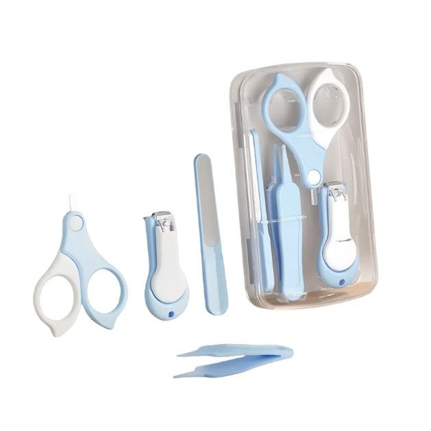 Set 4in1 de Ingrijire Unghii pentru Bebelusi, Cutie de Depozitare Transparenta, 0-6 Ani, 13.6x8x2 cm, Albastru Deschis