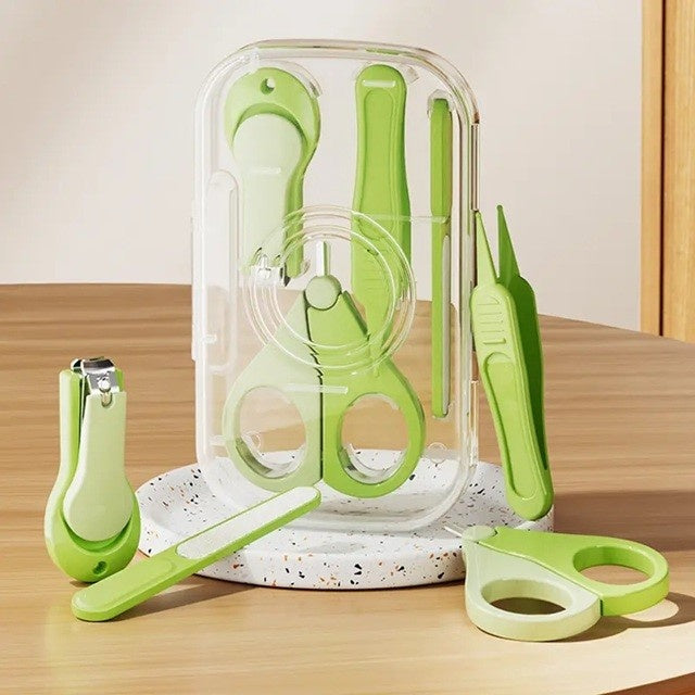 Set 4in1 de Ingrijire Unghii pentru Bebelusi, Cutie de Depozitare Texturata, 0-6 Ani, 13.6x8x2 cm, Verde