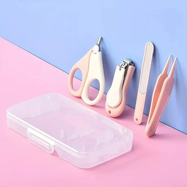 Set 4in1 de Ingrijire Unghii pentru Bebelusi, Cutie de Depozitare Texturata, 0-6 Ani, 13.6x8x2 cm, Roz