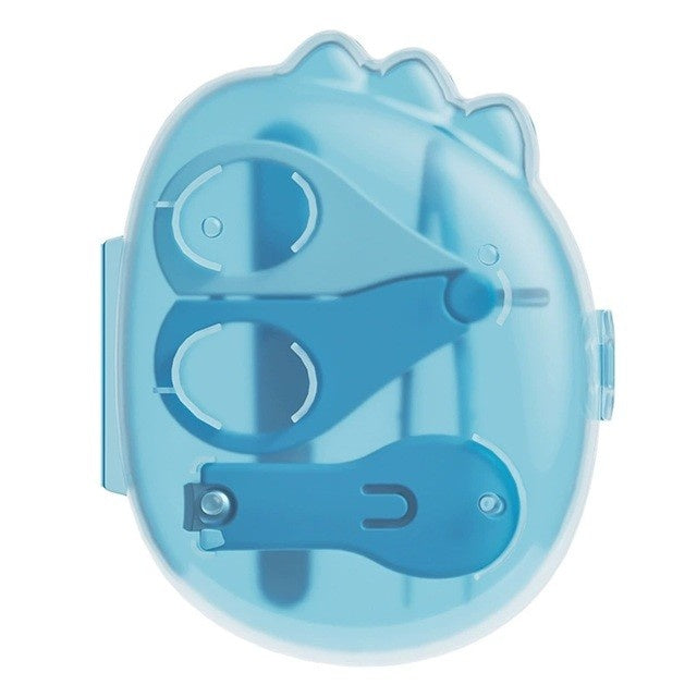 Set 4in1 de Ingrijire Unghii pentru Bebelusi, Cutie de Depozitare Dinozaur Transparent, 0-6 Ani, 11.5 x 9 x 3 cm, Albastru