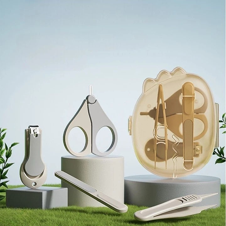 Set 4in1 de Ingrijire Unghii pentru Bebelusi, Cutie de Depozitare Dinozaur Transparent, 0-6 Ani, 11.5 x 9 x 3 cm, Bej