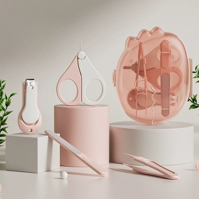 Set 4in1 de Ingrijire Unghii pentru Bebelusi, Cutie de Depozitare Dinozaur Transparent, 0-6 Ani, 11.5 x 9 x 3 cm, Roz