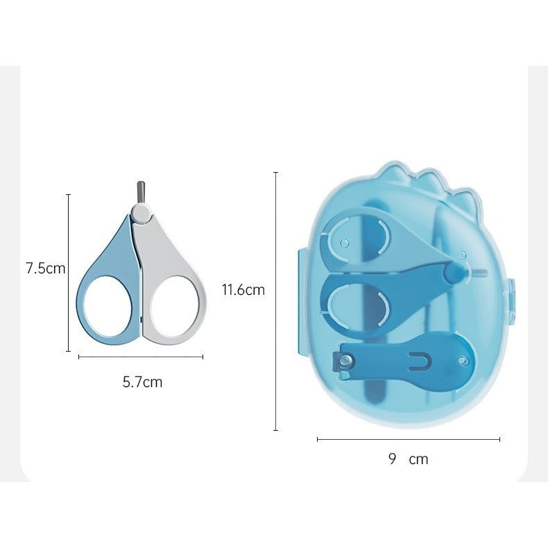 Set 4in1 de Ingrijire Unghii pentru Bebelusi, Cutie de Depozitare Dinozaur Transparent, 0-6 Ani, 11.5 x 9 x 3 cm, Albastru