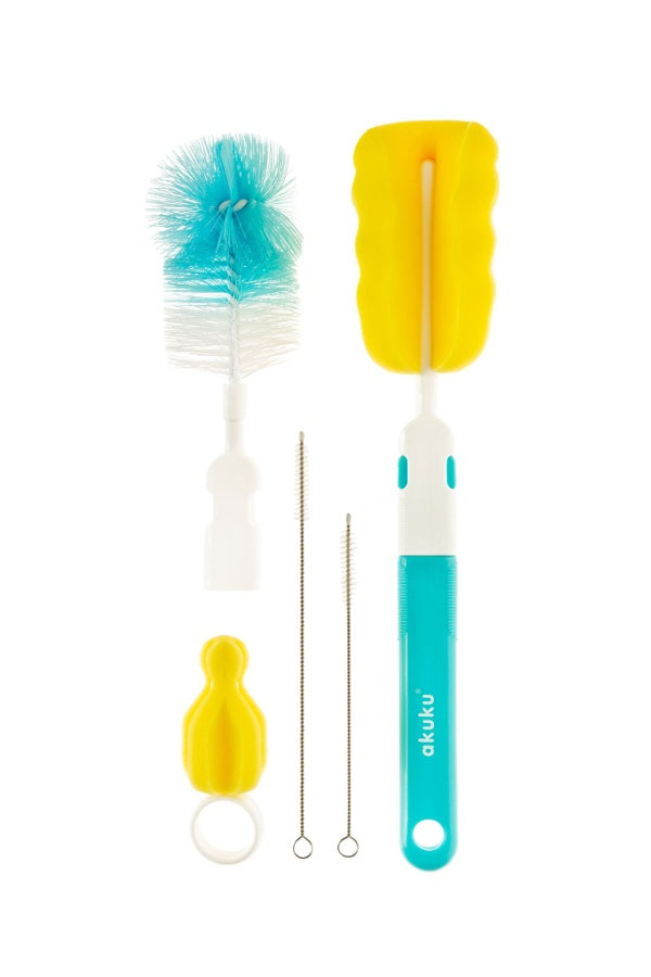 Set 5 perii pentru curatarea biberoanelor si a tetinelor, Multicolor, Akuku