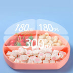Set 5 piese diversificare bebelusi si copii din silicon baveta, farfurie compartimentata cu ventuza, bol cu ventuza, tacamuri, fara alergeni, roz
