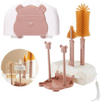 Set 7 Piese de Spalat/Uscat Biberoane, Portabil, Peri de Silicon, pentru Tetine, Suzete, Biberoane, Paie, Cutie Inclusa, 16 x 11 x 5 cm, Model Ursulet, Maro