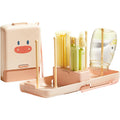 Set 7 Piese de Spalat/Uscat Biberoane, Portabil, Peri de Silicon, pentru Tetine, Suzete, Biberoane, Paie, Cutie Inclusa, 16.8 x 12 x 5 cm, Model Porcusor, Roz