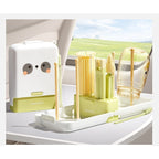 Set 7 Piese de Spalat/Uscat Biberoane, Portabil, Peri de Silicon, pentru Tetine, Suzete, Biberoane, Paie, Cutie Inclusa, 16.8 x 12 x 5 cm, Model Panda, Verde