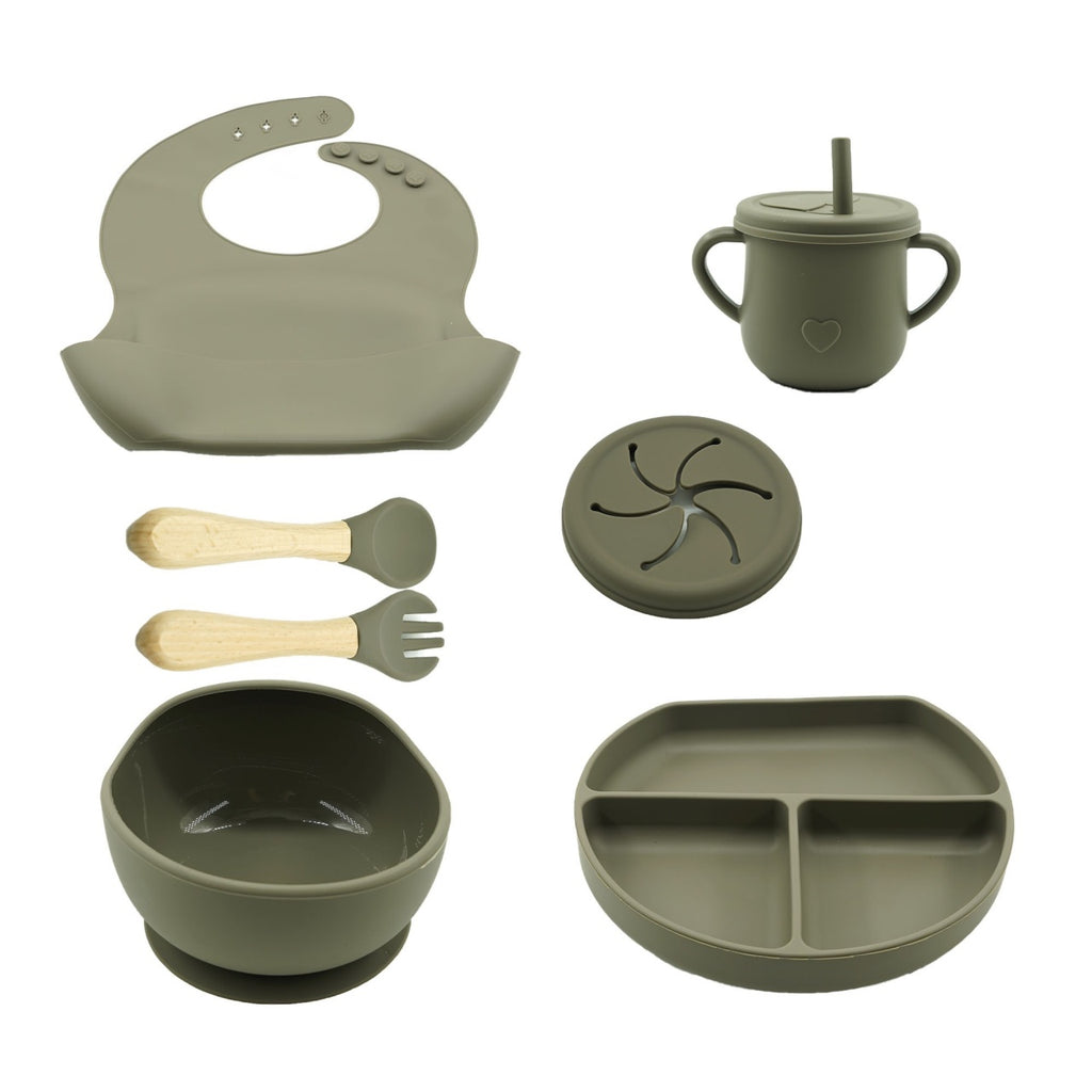 Set 8 piese diversificare bebelusi si copii din silicon , verde inchis