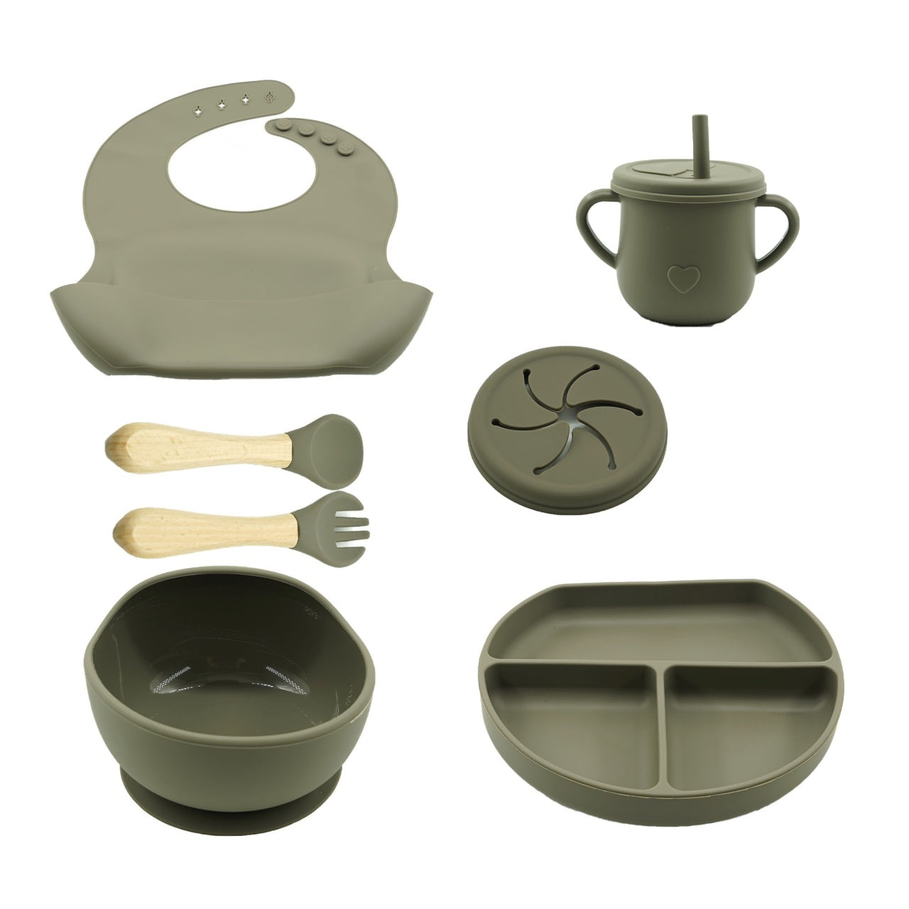 Set 8 piese diversificare bebelusi si copii din silicon , verde inchis
